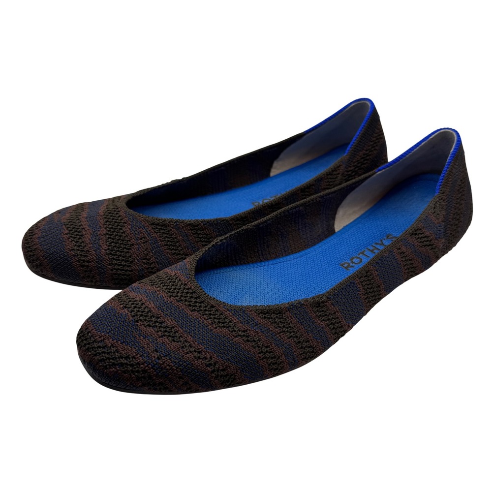 Rothy's The Flat Sapphire Zebra Navy Knit Round Toe Ballet Flats Women's 9